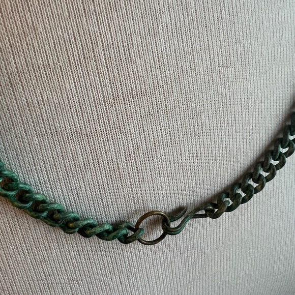 Bohemian Antique Brass Bell Turquoise and Gold Tone Necklace - Picture 5 of 5